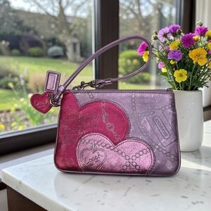 Authentic Coach Metallic Pink & Purple Heart Wristlet